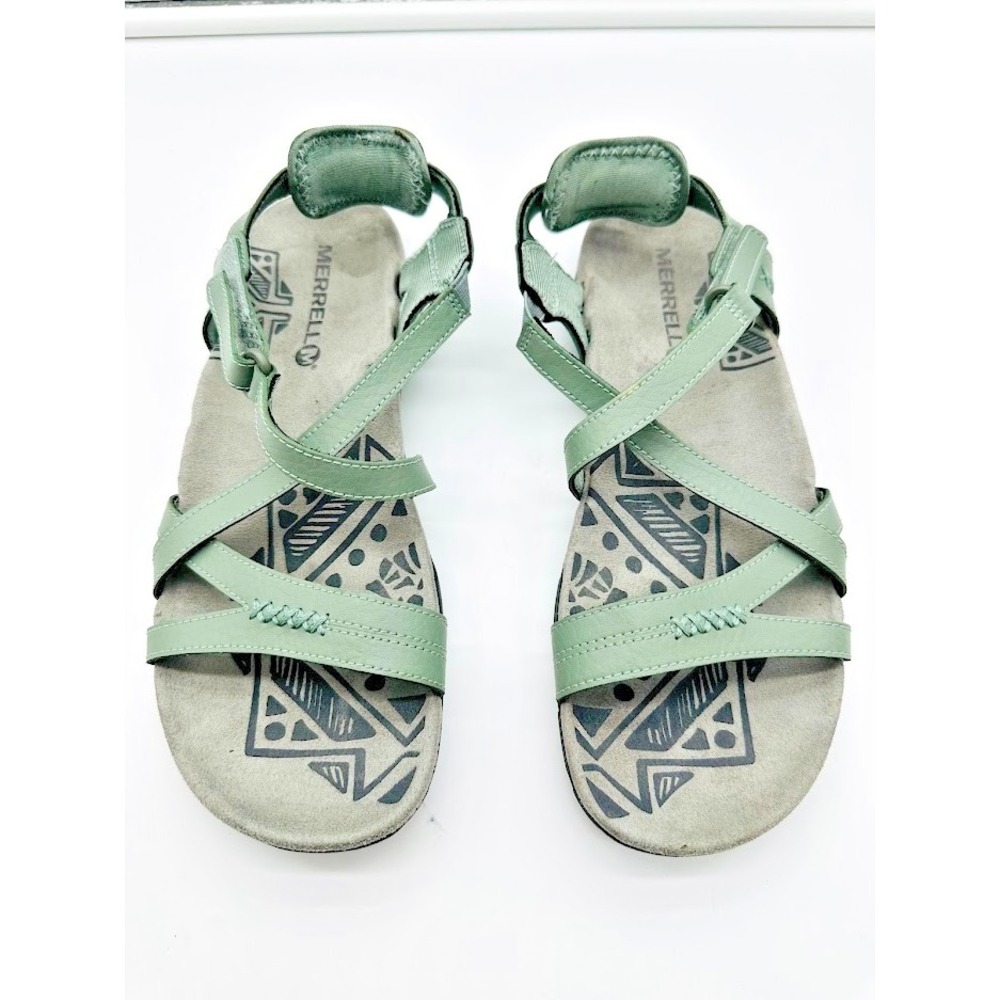 Merrell Womens Strappy Sandals Green Outdoor Walking Shoes Size 8 Comfort